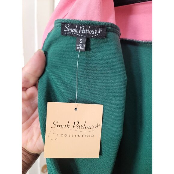 Smak Parlour Collection Retro-Inspired Green & Pink Sleeveless Dress Floral Acce - Picture 9 of 10